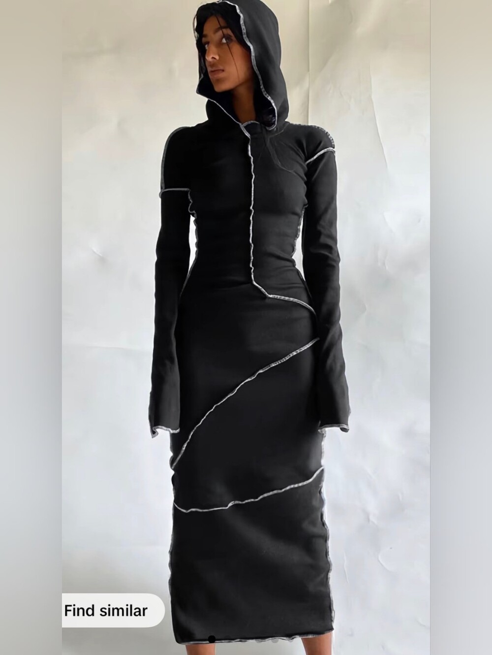 Lady Wholesale Black Hooded Seam-Detail Maxi Dress